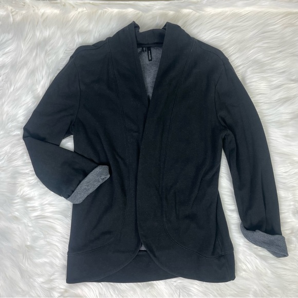 Maurices Black Cardigan Cover Up Sweater Blazer Jacket Medium Grey Rolled Sleeve - Picture 4 of 6